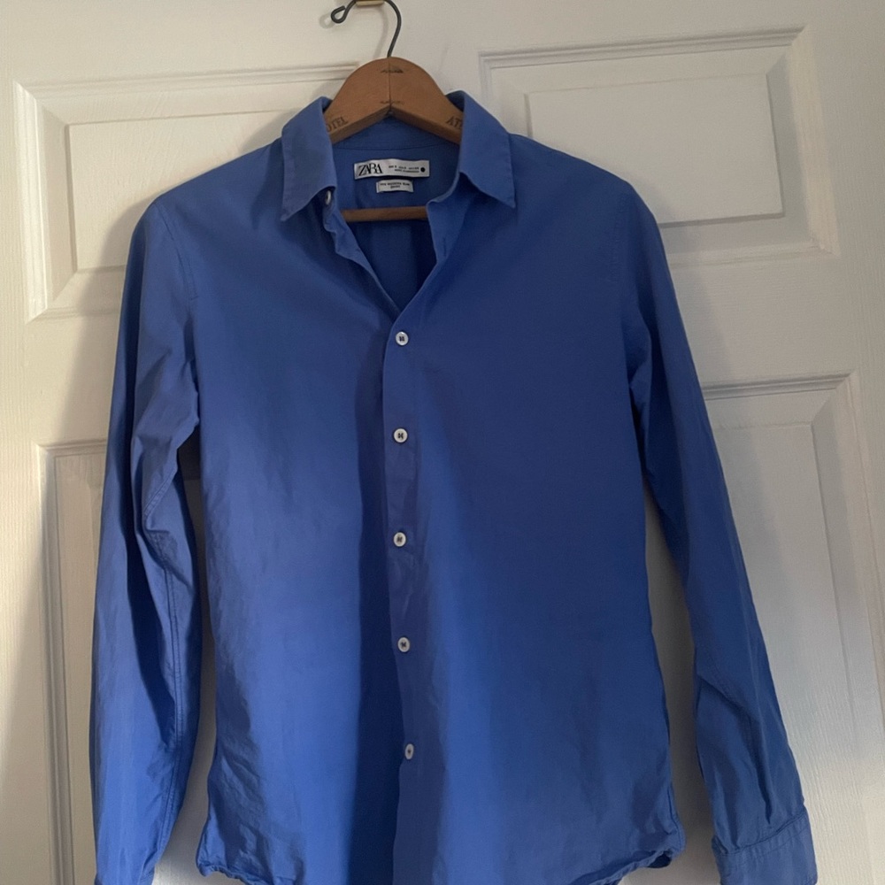 Zara The Modern Slim Poplin Shirt Small in French Blue